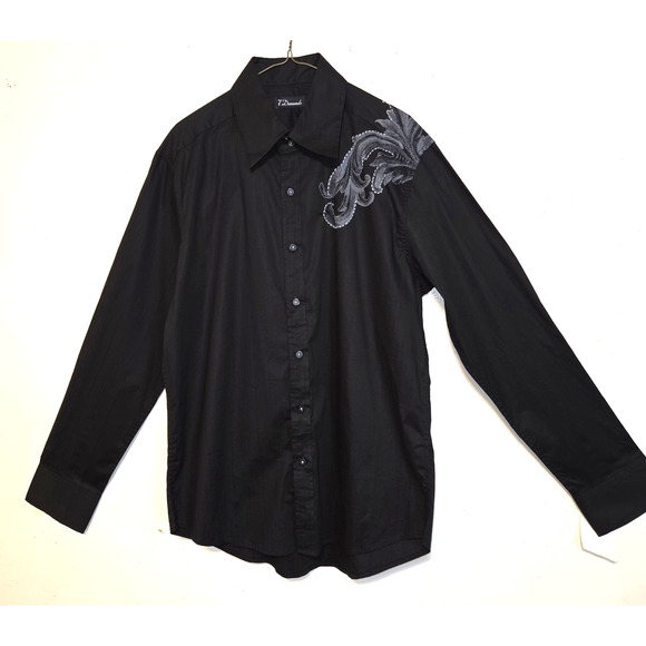 7 Diamonds Mens Black Shirt XL Embroidered Contrast Stitch Western Button Up - Picture 2 of 16